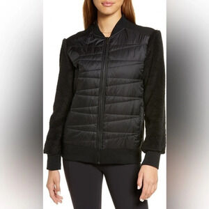 Zella Mixed Media Quilted & Sherpa Cozy Jacket in Black - NEW - Size Large
